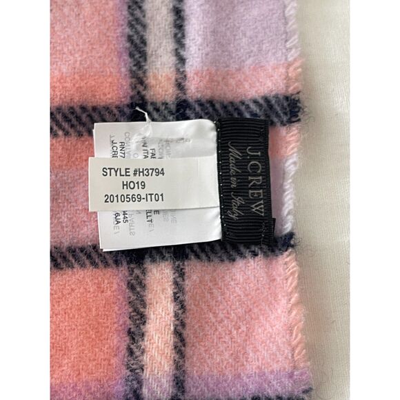 J Crew Wool Scarf Pale Pink & Black Plaid Tartan- Made in Italy - Classic Preppy - Picture 4 of 6